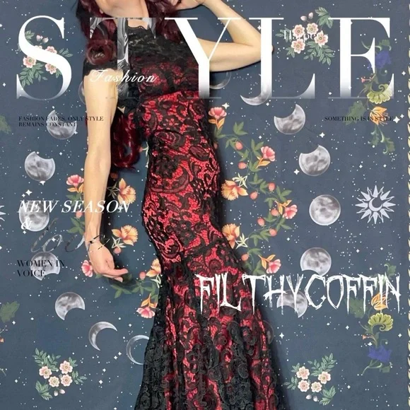 Vintage 90s y2k Vampire Wedding prom dress crochet - Picture 7 of 7